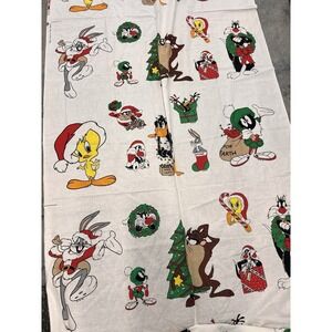 Vtg 90s Looney Tunes Christmas Appliques Fabric Panel Tweety Bugs Taz Daffy 3.5